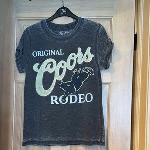 Recycled Karma Coors Gray Graphic Tee with Yellow and White Print